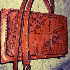 Patrica Nash Brown Leather Map Print Crossbody Bag